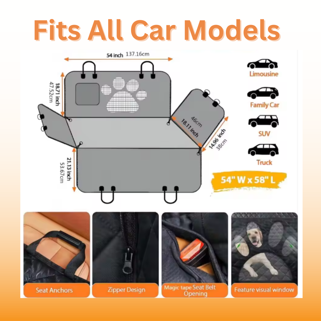 Bark&Ride - Hammock 600D Heavy Duty Dog Car Seat Protector